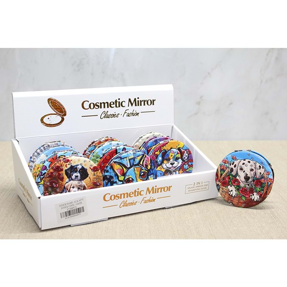 Sevimli Kopek Tasarimiyla Tas Islemeli Ince El Aynasi Yuvarlak