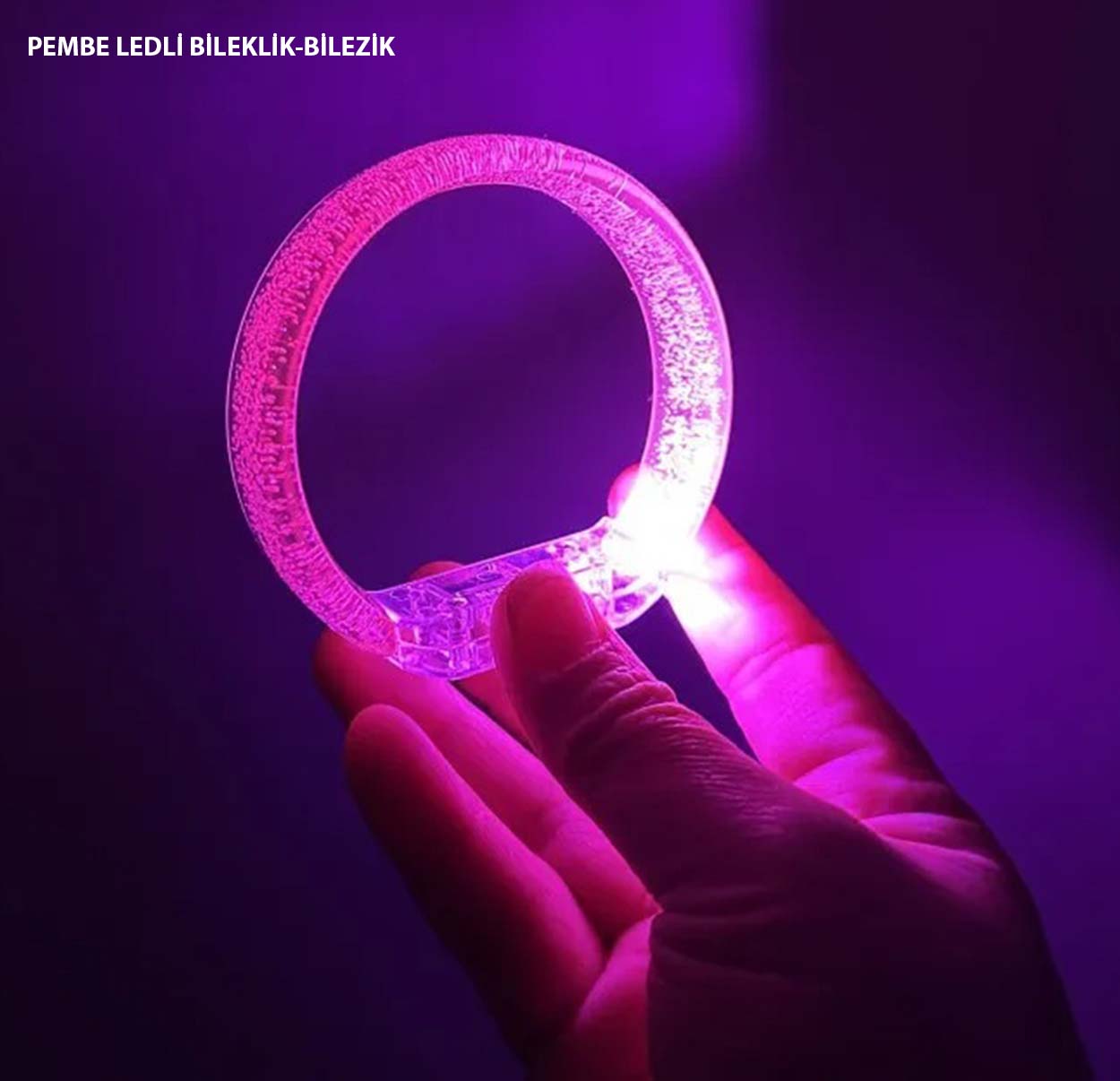 Pembe Led Isikli Baski Yapilabilen Pilli Bileklik Bilezik 1,5 cm Genislik