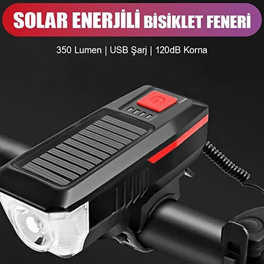 Su Gecirmez Gunes Enerjili Led Isikli Bisiklet Fari