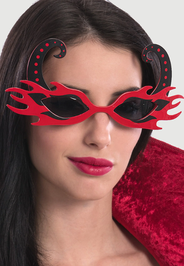 Siyah Boynuzlu Kirmizi Renk Alevli Parti Gozlugu 21x10 cm