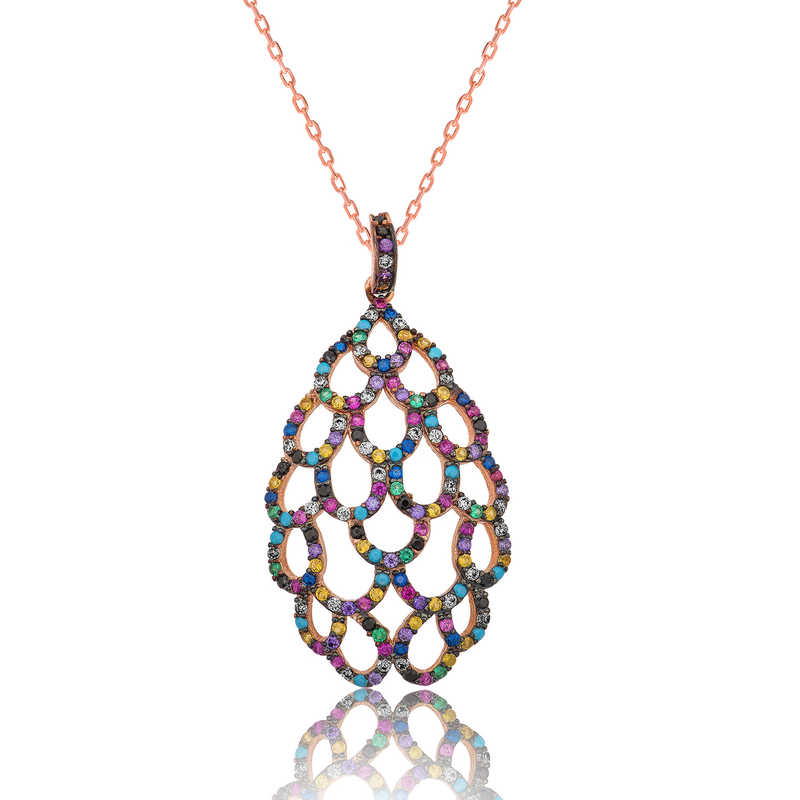 925 Ayar Gumus Renkli Kadin Gumus Kolye