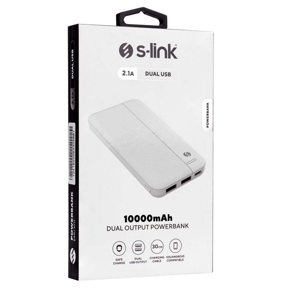 S-LINK IP-G10N, Beyaz, 10.000mAh, 2xUSB, 1xMicro USB, 1xType-C, 4 LED Gostergeli, PowerBank