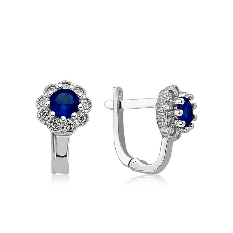 Gumus Mavi Cicek Desenli Yuvarlak J Kadin Kupe