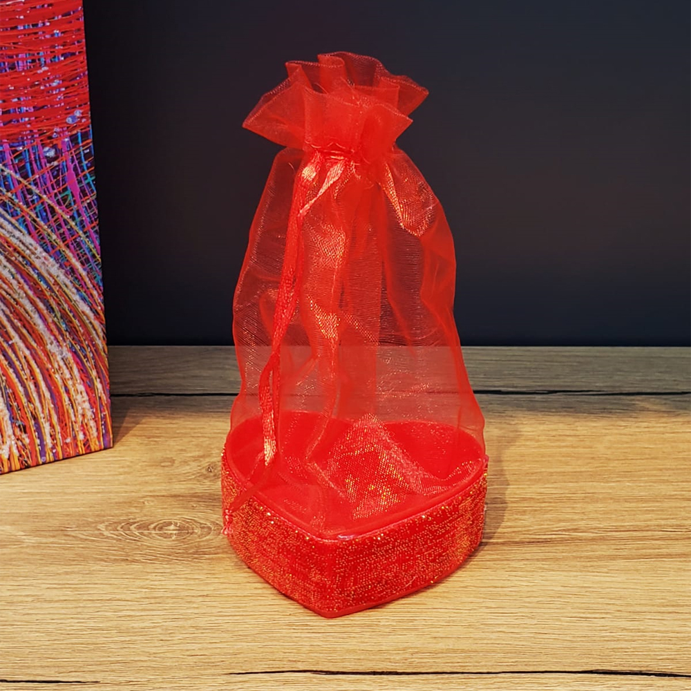 Kirmizi Kalpli Tul Kese