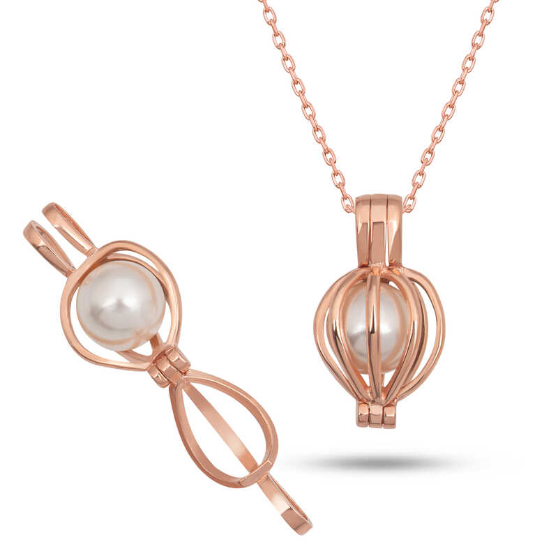 925 Ayar Gumus Rose Beyaz Incili Kadin Kolye