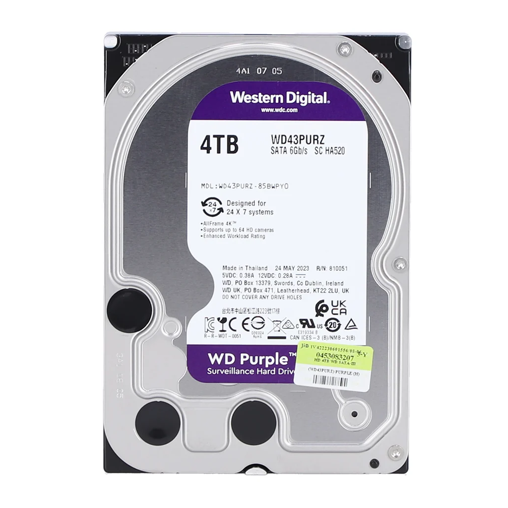 WD PURPLE, WD43PURZ, 3.5", 4TB, 256Mb, 5400 Rpm, 7/24 Guvenlik, HDD (Turkiye Distributoru Garantili)