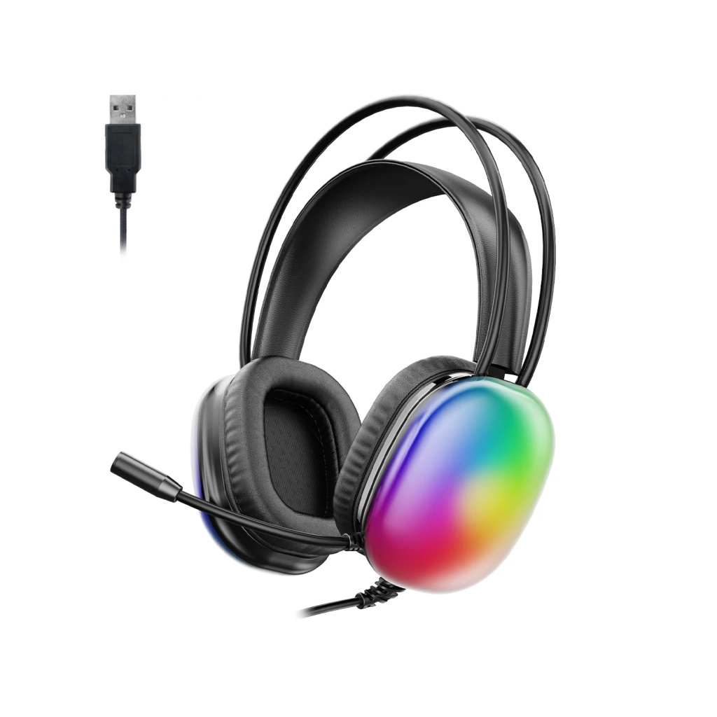 LECOO HT409, Kablolu, USB, Rainbow Aydinlatma, Gaming, Mikrofonlu, Kulaklik (Siyah)