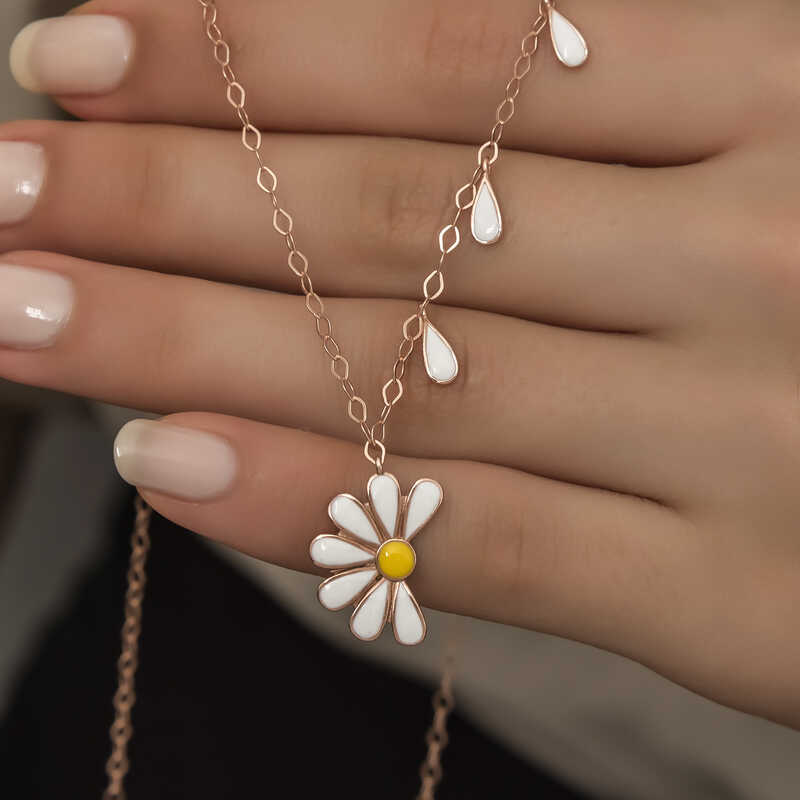 925 Ayar Gumus Papatya Seviyor Sevmiyor Bayan Gumus Kolye