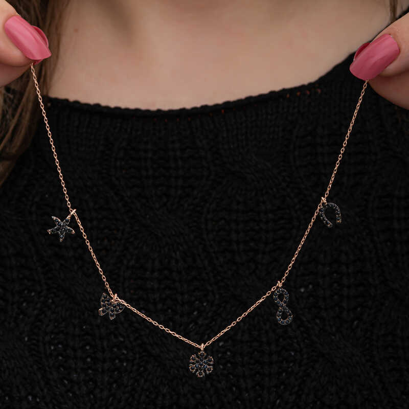 925 Ayar Gumus Rose Sans Kadin Kolye