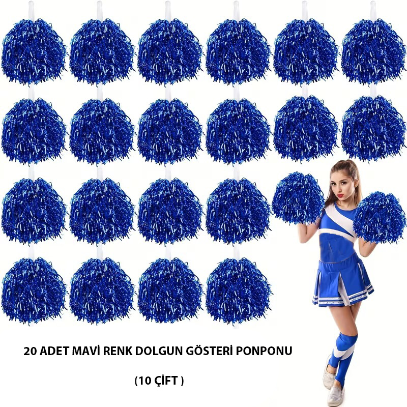 10 Cift ( 20 Adet ) Mavi Renk 23 Nisan 19 Mayis 29 Ekim Okul Gosteri Ponponlari