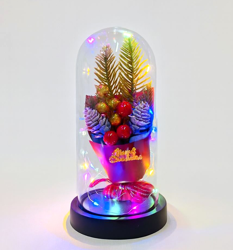 Yilbasi Temali Isikli  Dekoratif Cam Fanus