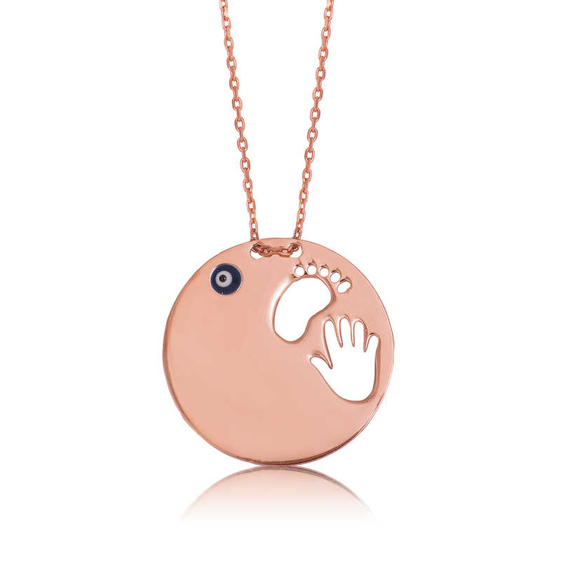 925 Ayar Gumus El Ayak Izi Anne Kadin Gumus Kolye