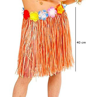 Yetiskin ve Cocuk Uyumlu Turuncu Renk Puskullu Hawaii Luau Hula Etek 40 cm