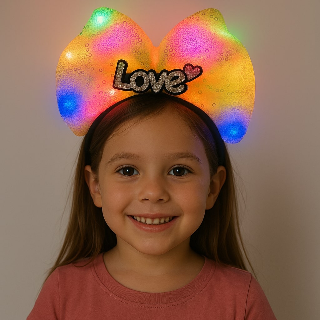 LED Isikli Love Yazili Sari Fiyonk Tac – Kiz Cocuk Parti Taci