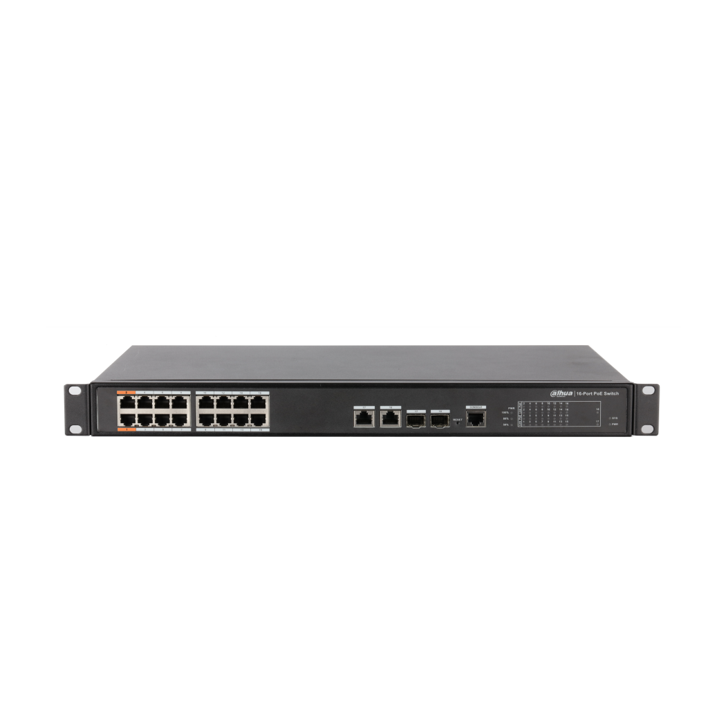 DAHUA PFS4218-16ET-240-V2, 16 Port, MegaBit, PoE 240W, 2 Port GigaBit Uplink, 2 Port GigaBit Combo SFP, Yonetilebilir, Rack Mount  Switch