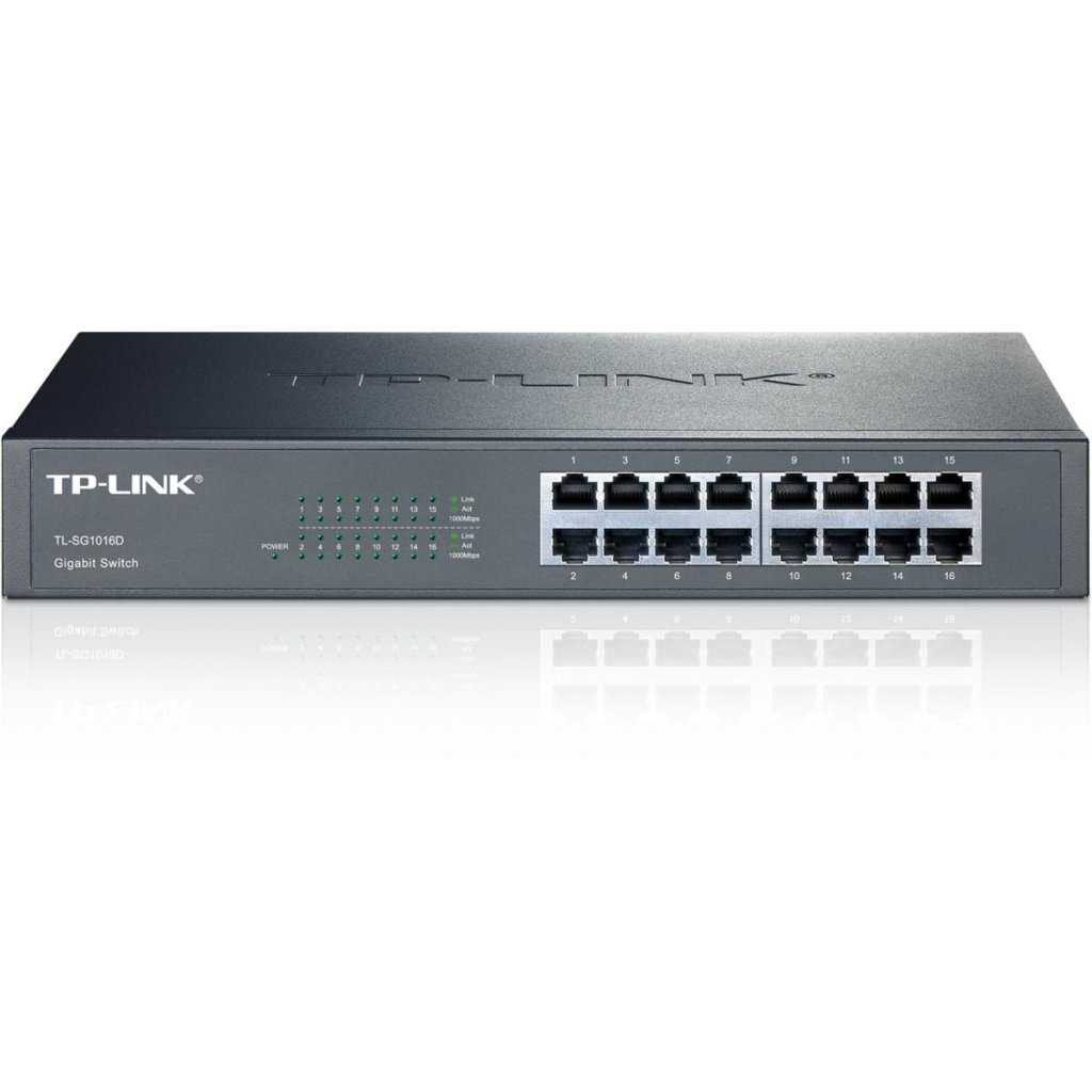 TP-LINK TL-SG1016D, 16 Port, GigaBit, Yonetilemez, Metal Kasa, Rackmount Switch