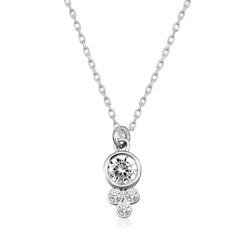 925 Ayar Gumus Cig Damlasi Yuvarlak Tektas Bayan Gumus Kolye