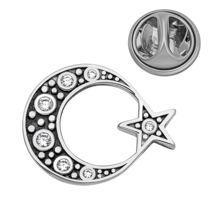 925 Ayar Gumus Ay Yildiz Rozet