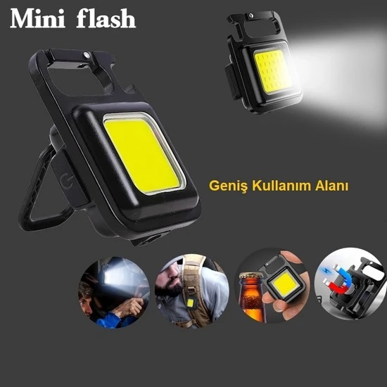 Mini 30 Ledli  Miknatisli Anahtarlik Flash Kamp Lambasi Askili Kapak Acacakli Sarjli Fener
