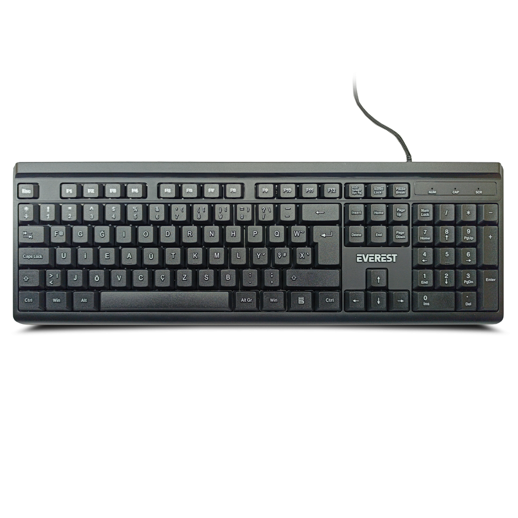 EVEREST KB-741F, USB Kablolu, Turkce F,  2 metre Bakir Kablolu, Standart Klavye (Siyah)