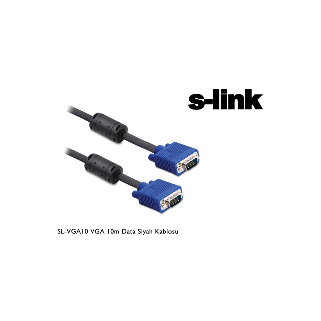 S-LINK SL-VGA10, 15Pin, Iki Ucu Erkek, 10mt, VGA Kablosu