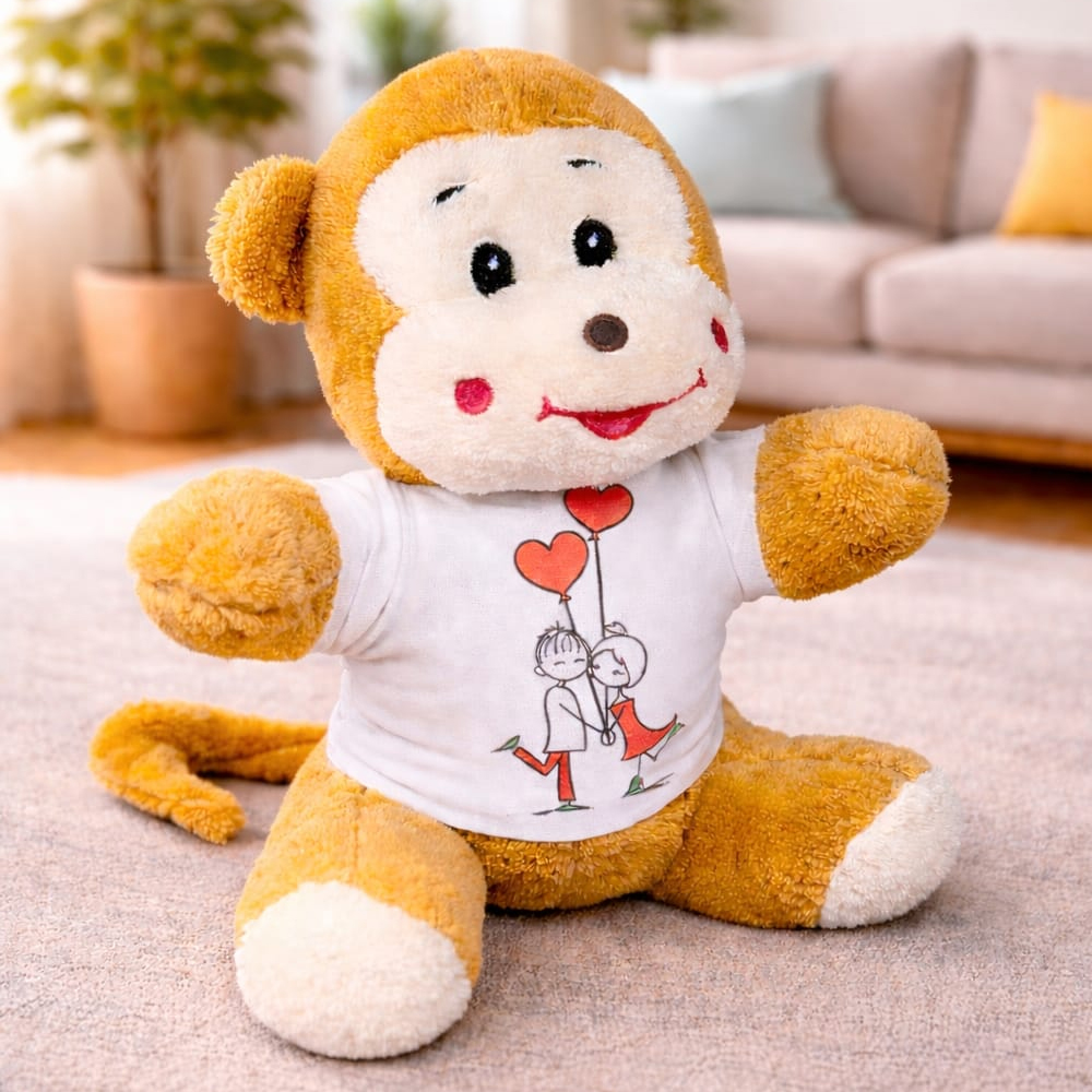 Mutlu Asiklar Tasarim Tisortlu Pelus Sevimli Maymun