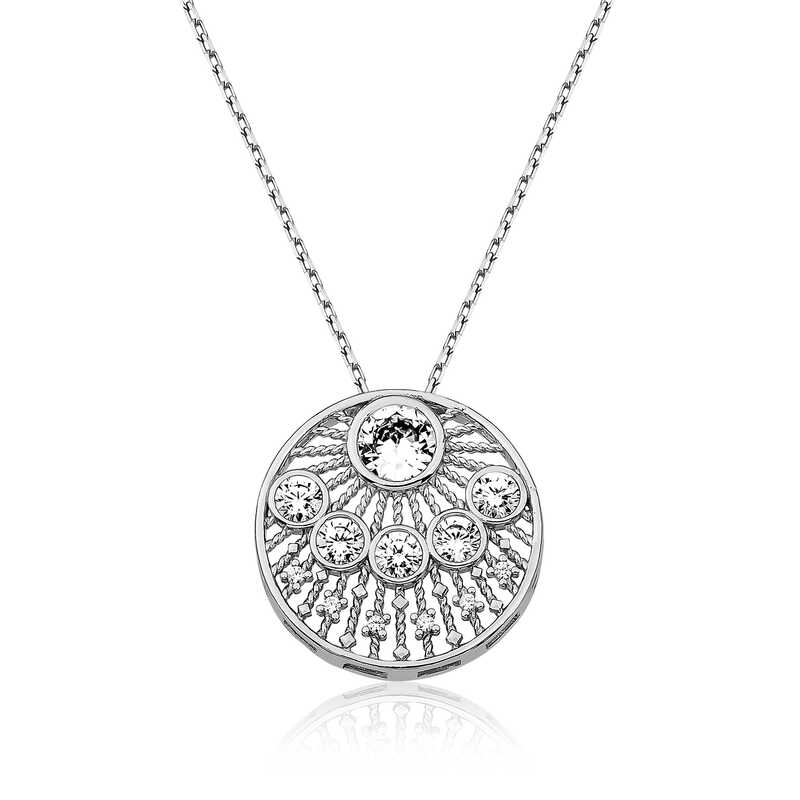 925 Ayar Gumus Etnik Desenli Kadin Gumus Kolye