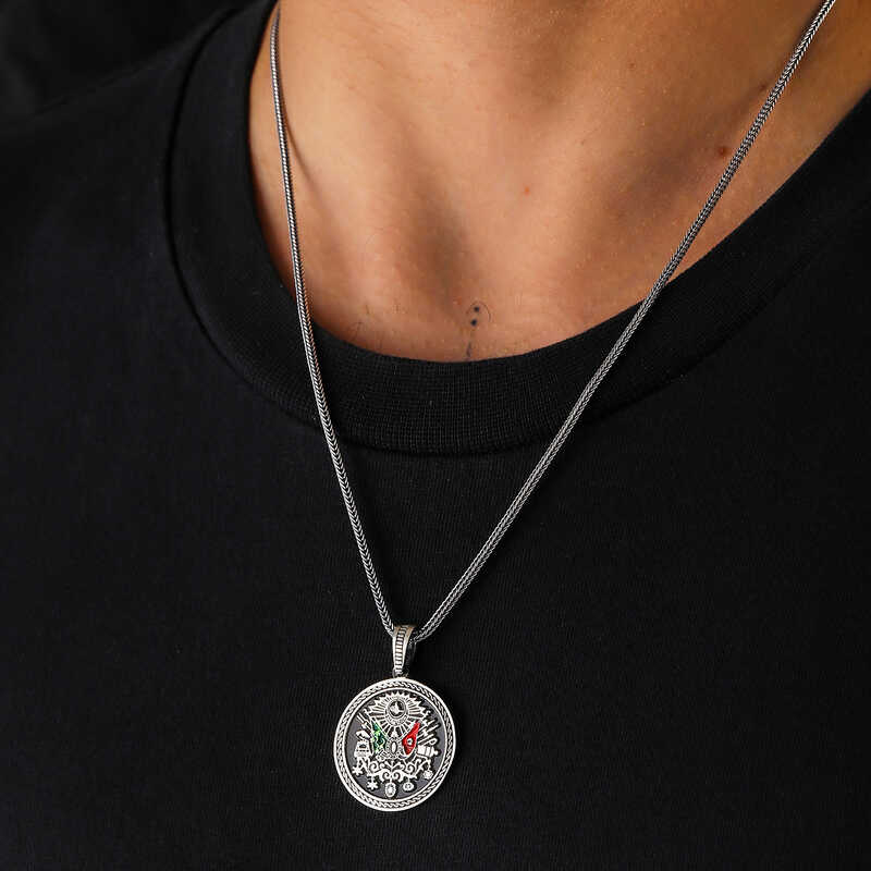 925 Ayar Gumus Osmanli Armali Erkek Kolye