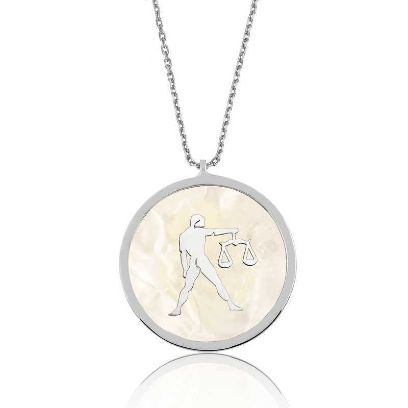 925 Ayar Gumus Sedef Tasli Terazi Burcu Kadin Gumus Kolye