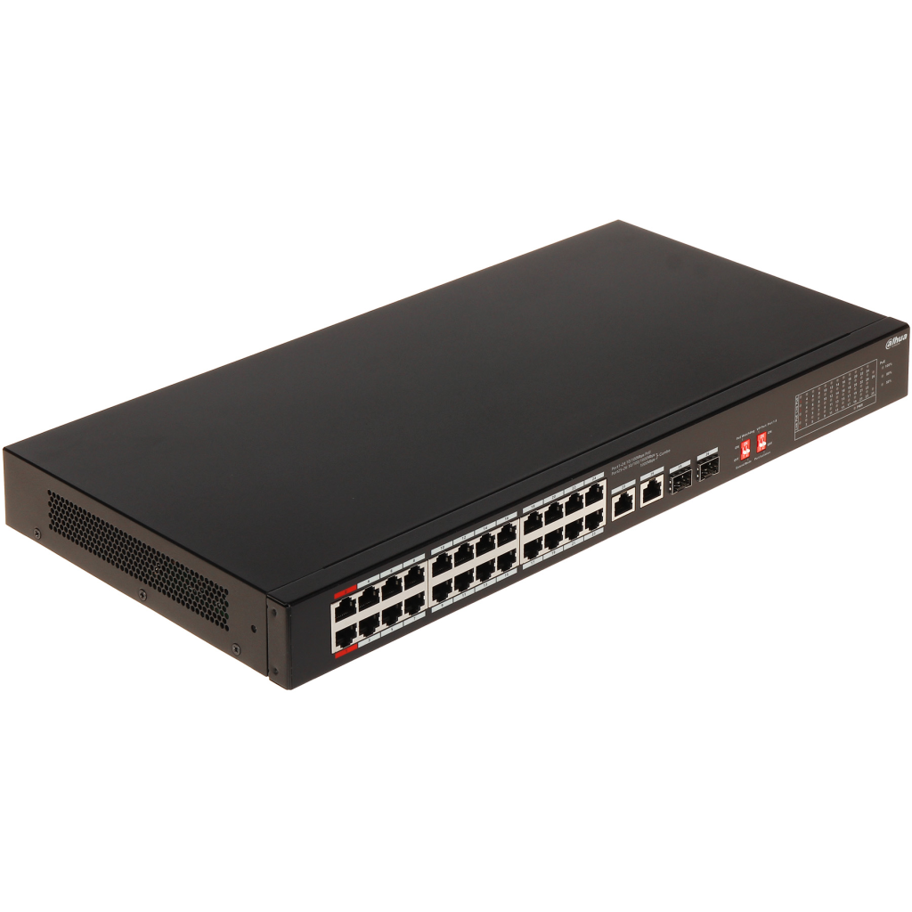 DAHUA S3226-24ET-240, 24 Port, MegaBit, PoE 240W, 2 Port GigaBit Uplink, 2 Port Gigabit Combo SFP, Longe Range 250Mt, Yonetilemez, Rack Mount Switch