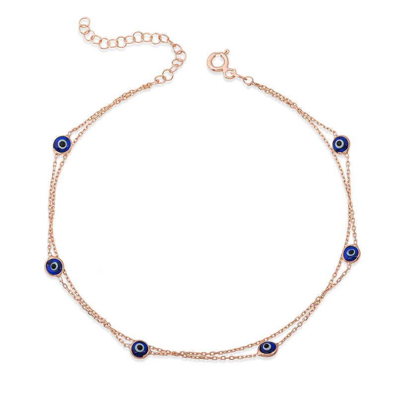 Gumus Rose Cift Zincirli Nazar Kadin Bileklik
