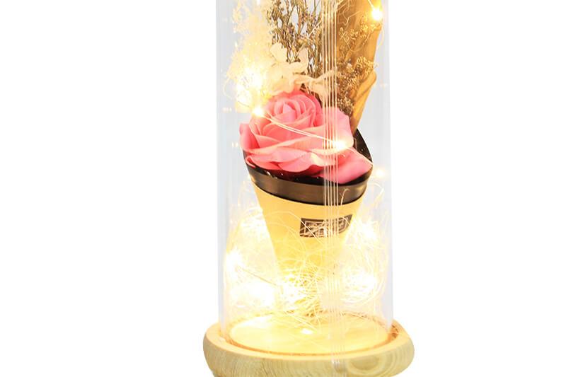 Fanus Gul 28/12cm Cam Fanus Led Isikli Hediyelik