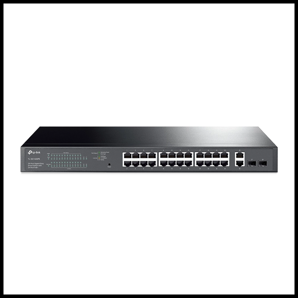 TP-LINK SG1428PE, 28 Port, Gigabit, PoE+ 250W, 2 Port Gigabit SFP, Rackmount, Yonetilebilir, Switch