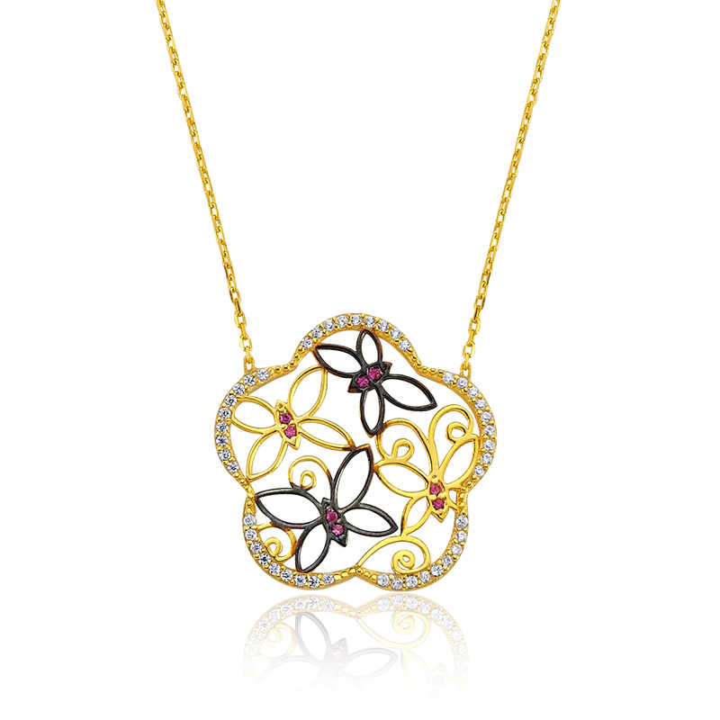 925 Ayar Gumus Kelebek Cicegi Kolye