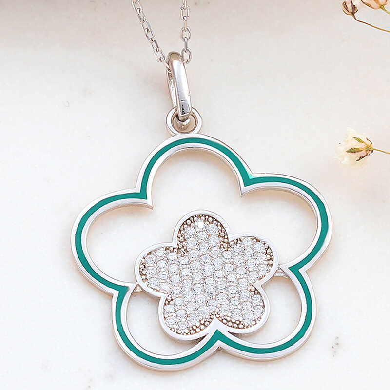 925 Ayar ​Gumus Cicek Desenli Kadin Kolye