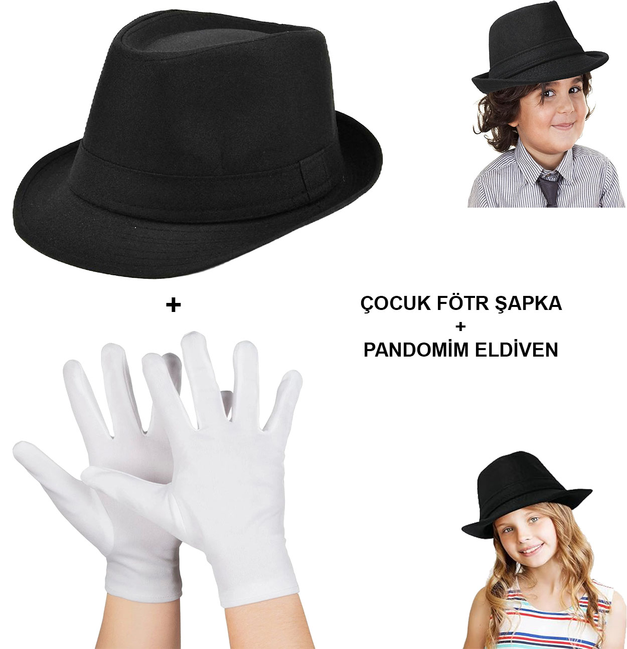 Cocuk Sahne Performans Seti – Gosteri Fotr Sapka ve Eldiven