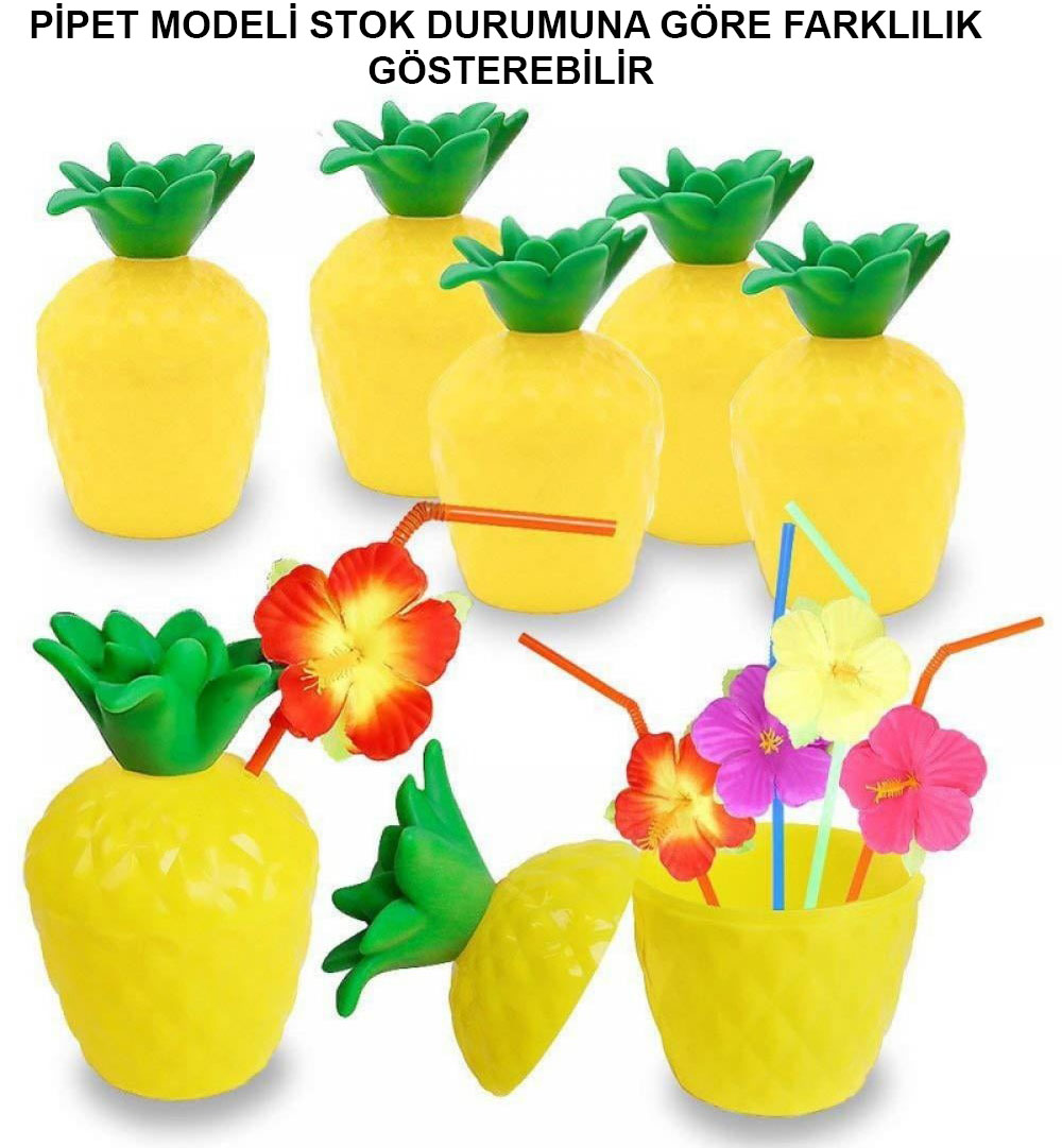 Ananas Hawaii Luau Aloha Pipetli Icecek Kabi Bardak 10x13 cm 1 Adet