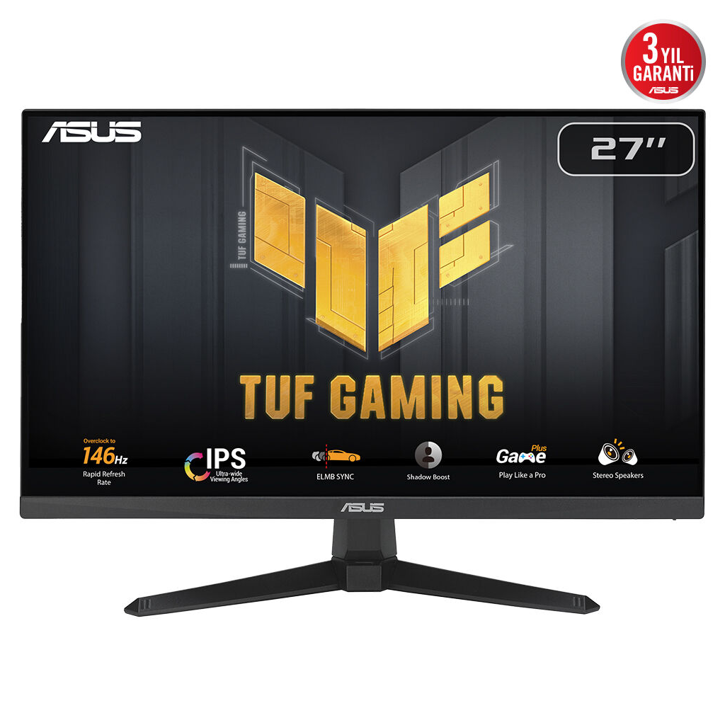 ASUS TUF GAMING VG279QE5A 27" 1ms, 146Hz, Full HD, DP, HDMI, Hoparlor, Fast IPS LED, Dusuk Mavi Isik, FreeSync Premium, GAMING Monitor
