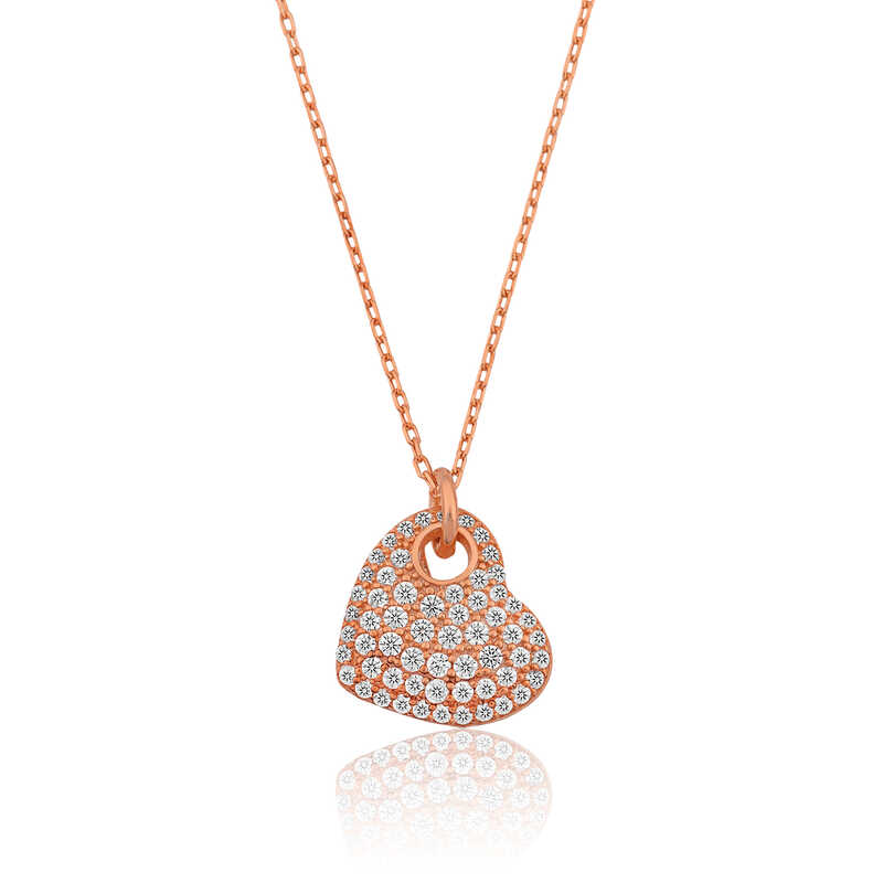 Gumus Rose Kalp Bayan Kolye