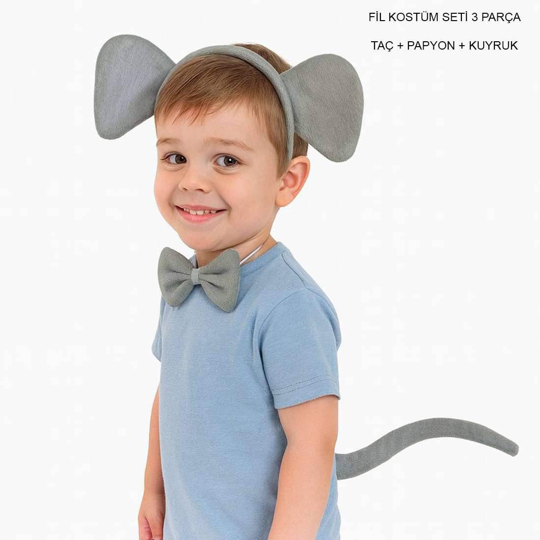 Fil Kostumu Aksesuar Seti 3 lu - Tac Papyon Kuyruk