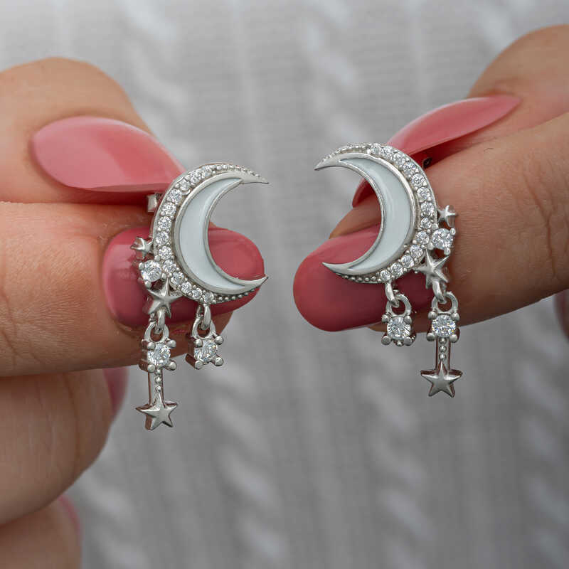 Gumus Sallantili Ay Yildiz Kadin Kupe