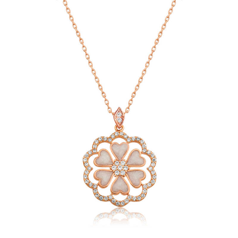 925 Ayar Gumus Kalp Cicek Kadin Gumus Kolye