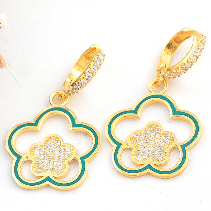 ​Gumus Gold Sallantili Cicek Desenli Kadin Kupe