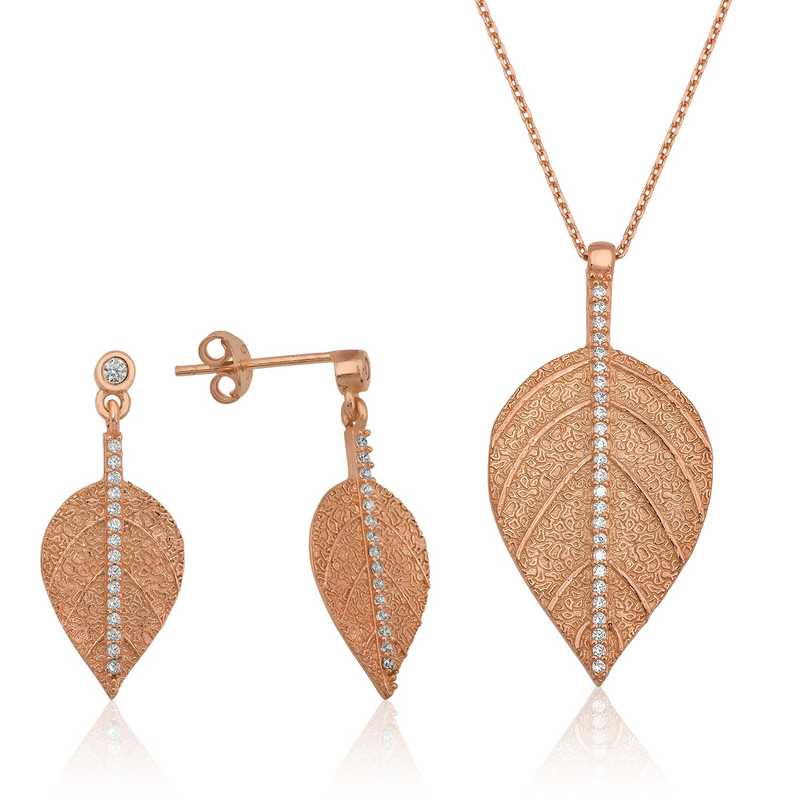 925 Ayar Gumus Yaprak Ikili Set