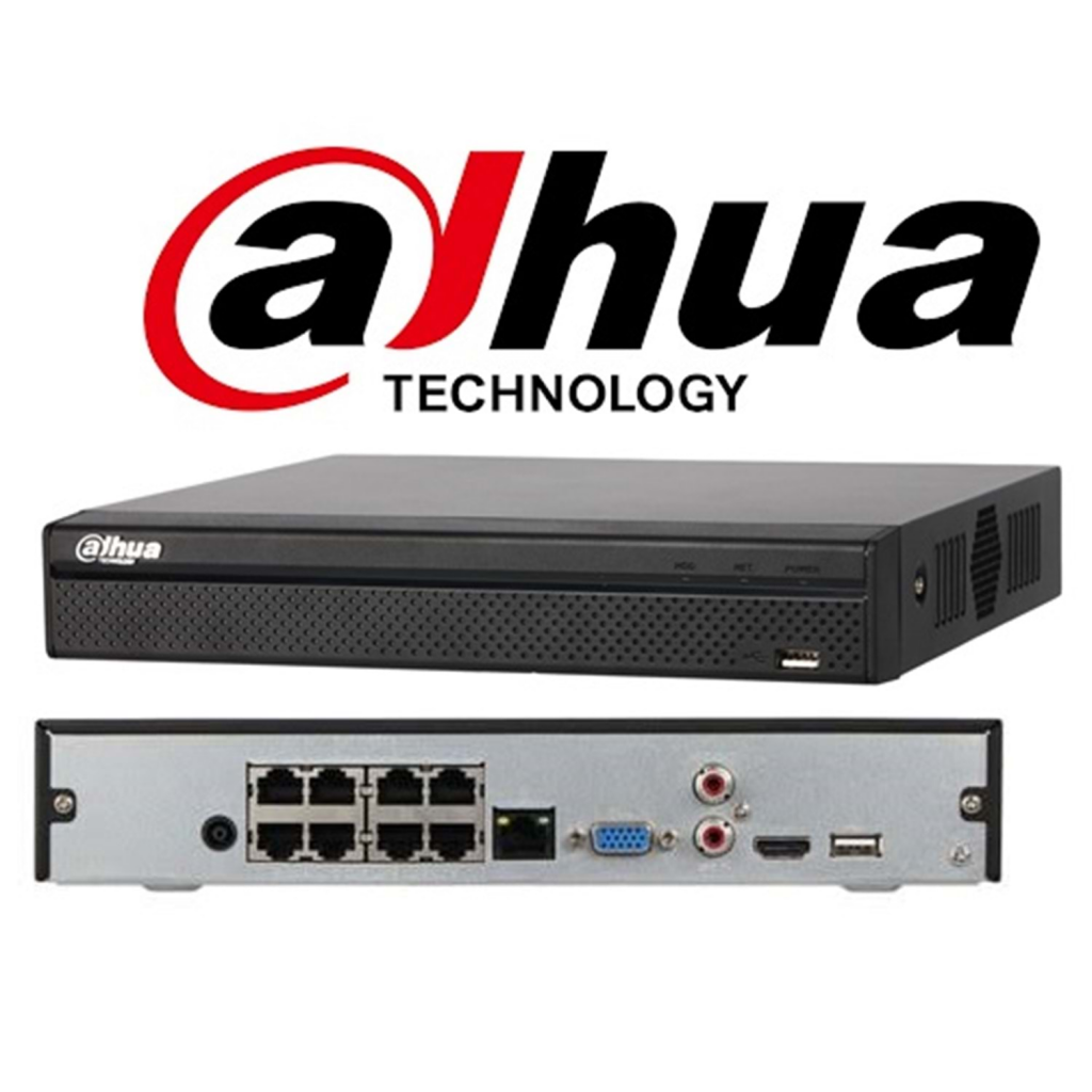 DAHUA  NVR2108HS-8P-T, 8Kanal PoE, 8Mpix, H265+, 1 HDD Destegi, 1080P Kayit, 80Mbps Bant Genisligi, NVR