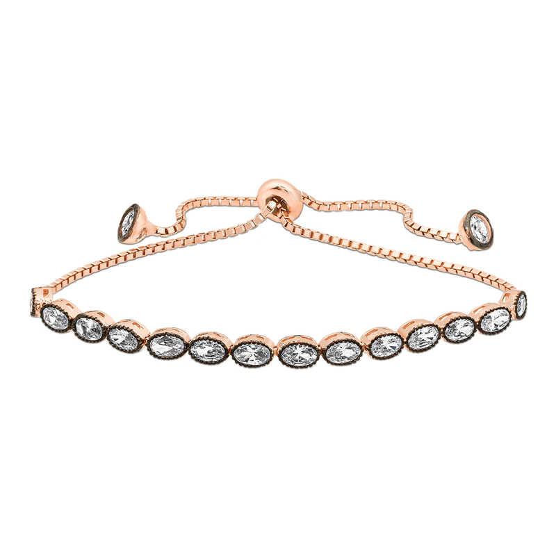 Gumus Rose Oval Kesim Elmas Montur Asansor Bileklik