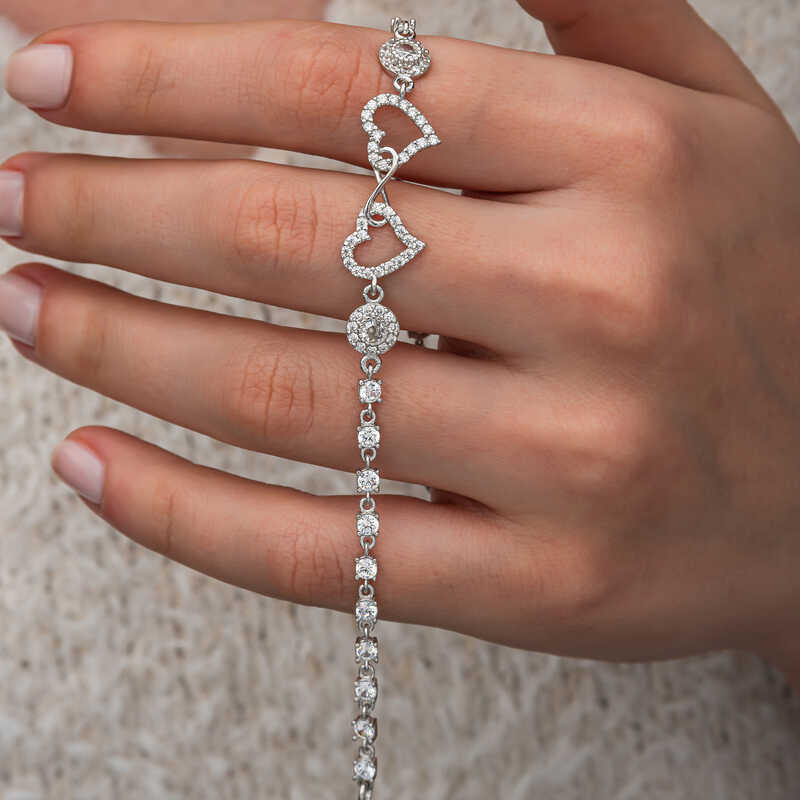 Gumus Sonsuzluk Iki Kalp Kadin Bileklik