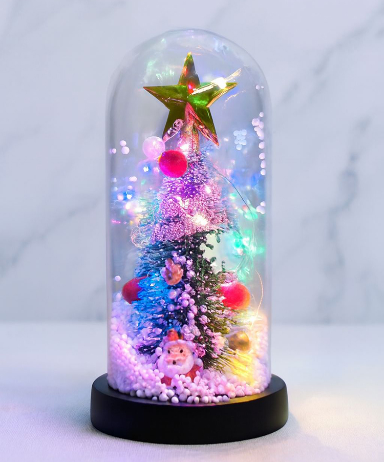 Yilbasi Temali Isikli  Dekoratif Cam Fanus