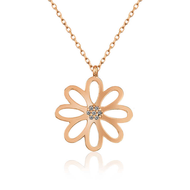 925 Ayar Gumus Rose Cicek Bayan Gumus Kolye