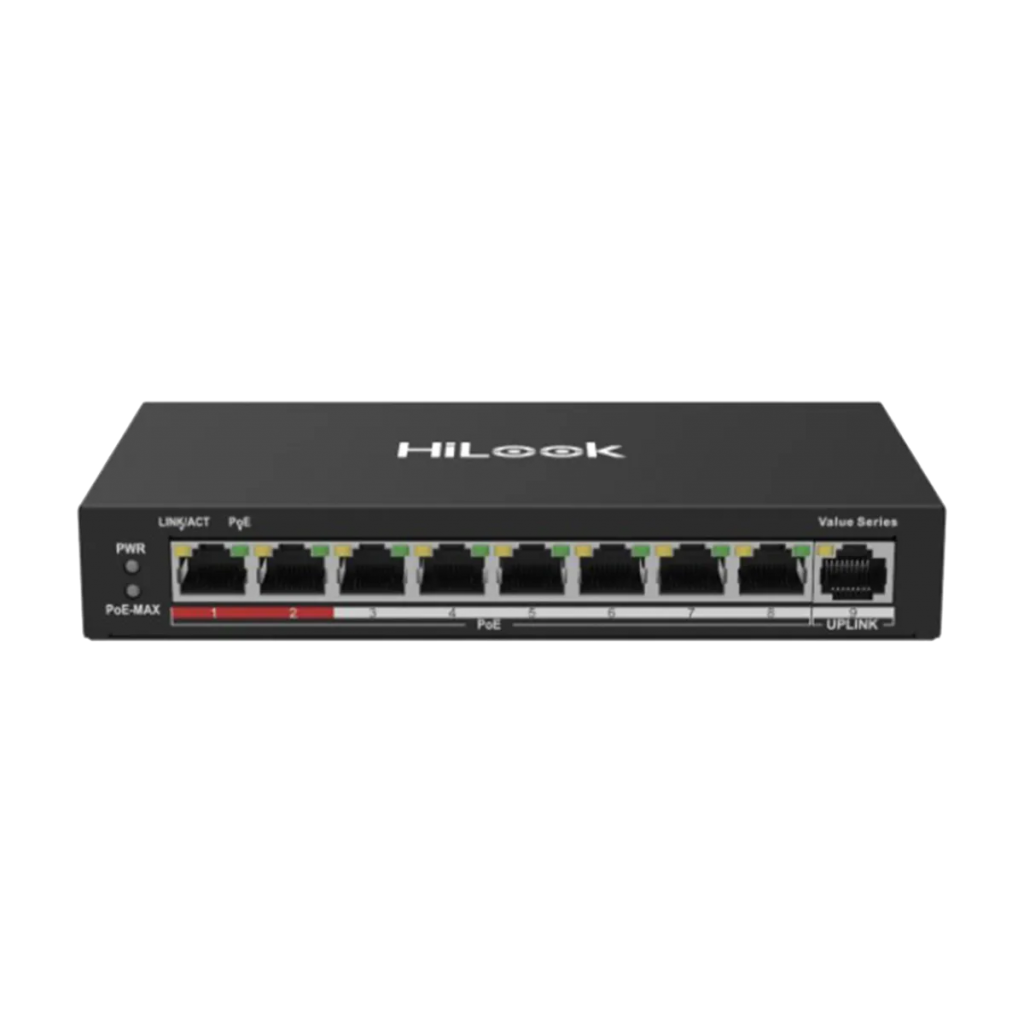 HILOOK NS-0109P-60(B), 8 Port, Megabit, PoE 60W, 1 Port Megabit Uplink, Long Range 250Metre, Yonetilemez, Masaustu Switch